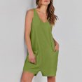 thumbnail image 6 of Mrat Cozy Wide Legs Cropped Womens Summer Casual Sleeveless Straps Rompers Loose One-Piece Jumpsuit Shorts Overalls with Pockets Ladies Plus Size Pants S-49 Green XL, 6 of 9