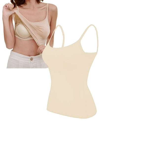 IDALL Spaghetti Strap Tank Top Camisole Tops for Women Workout Tank Tops Woman Camisole with Chest Pad Top Inner Wear Sports Bra Built in Bra Tank Tops for Women Beige L