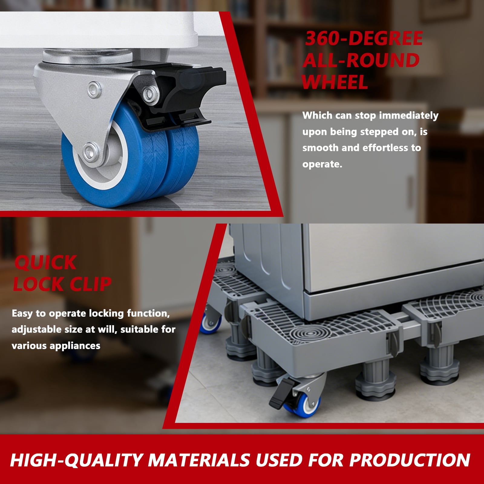 Aniceparthy Mini Fridge Stand Adjustable Refrigerator Stand the universal washing machine bracket has universal wheels Mobile Base Stand Enhanced dual tube 8-legged 4-wheel mobile model