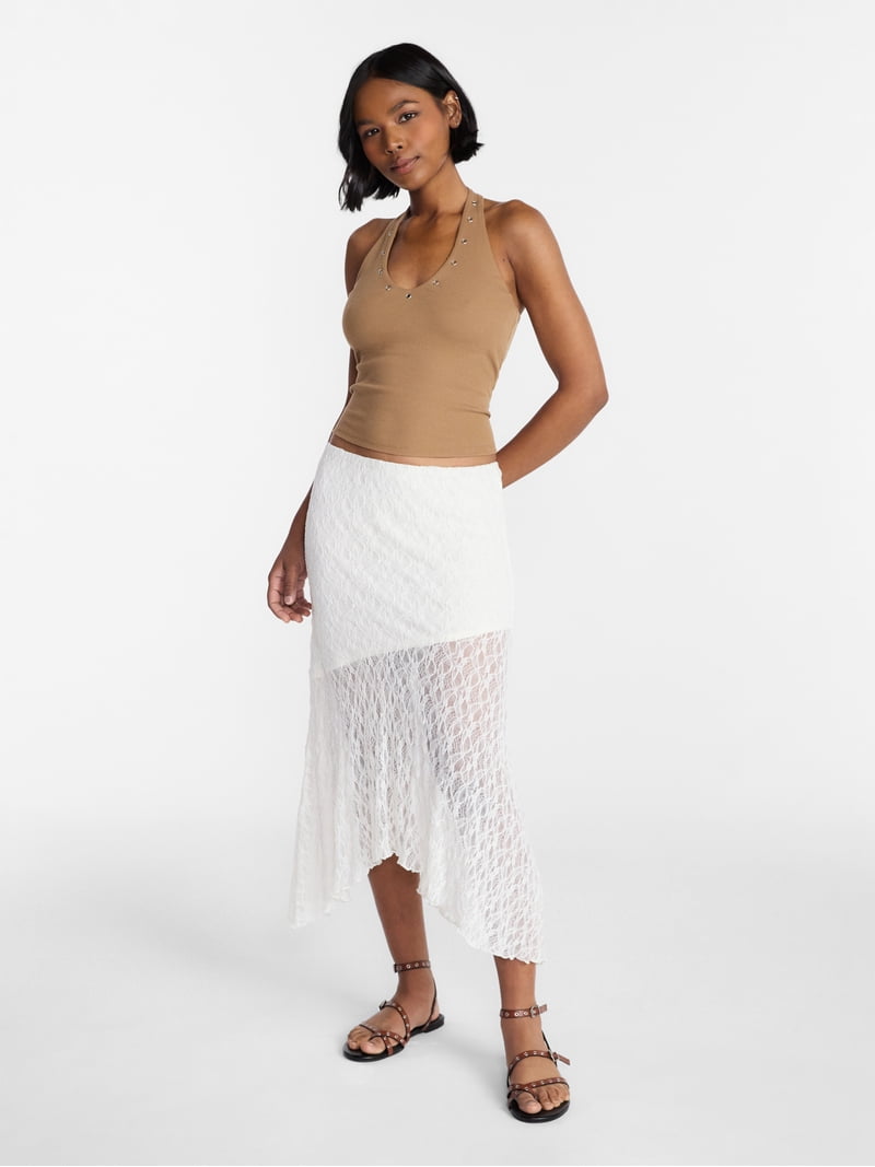 No Boundaries Asymmetrical Lace Midi Skirt, Women's XXS-XXL