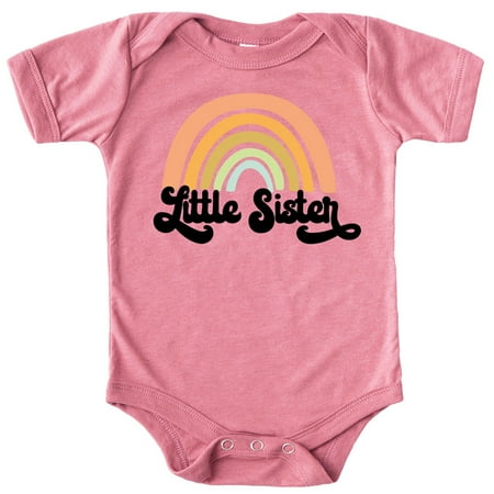 

Retro Rainbow Little Sister Sibling Reveal Announcement Bodysuit for Baby Girls Sibling Outfits Black on Mauve Bodysuit Newborn