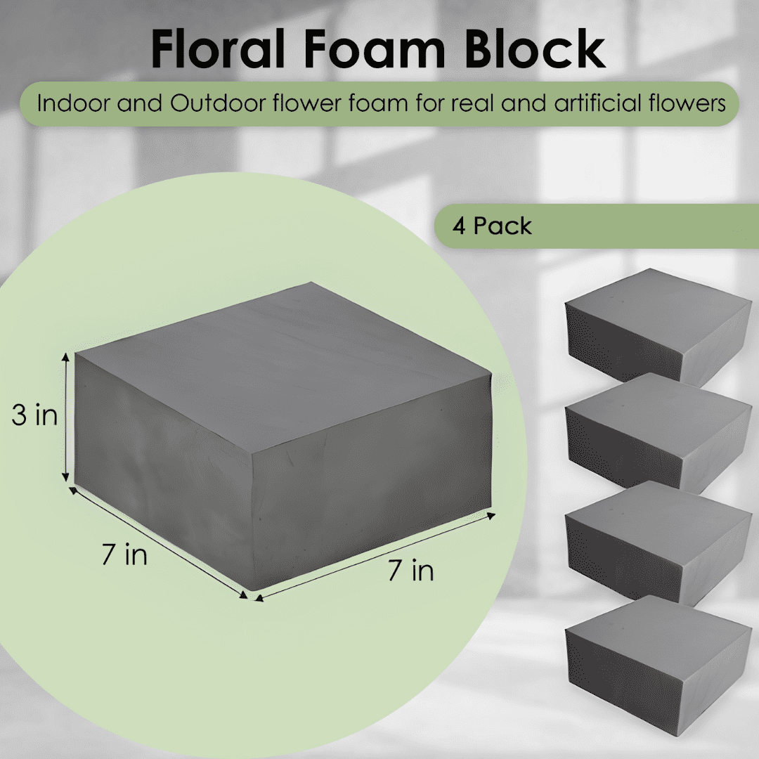 XCEL Floral Foam Block Unlike Any Other - Reusable Floral Blocks Flower Foam for Artificial Flower Arrangements (Gray - 7" x 7" x 3" (4 Pack))