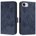 thumbnail image 2 of Designed For iPhone 16e Flip Phone Case,Embossed Butterfly&Rose Designing,PU Leather Flip Folding Kickstand,Card Slots,With Shoulder Strap&Wrist Strap,Shockproof Wallet Case,Darkblue, 2 of 9
