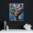 thumbnail image 5 of Nawypu African American Canvas Wall Art Pink Butterfly on Black Women Head Pictures Black Girl Painting Print Living Room Decor Frame (African American), 5 of 5
