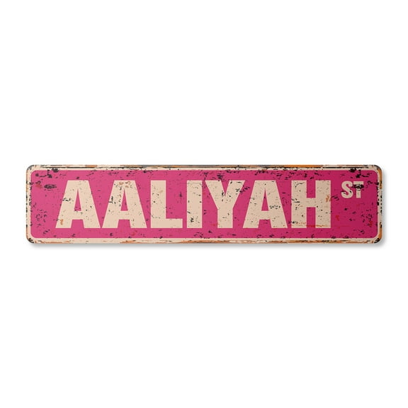 AALIYAH Vintage Aluminum Street Sign Childrens Name Room Metal Sign rustic metal tin | Indoor/Outdoor |  18" Wide