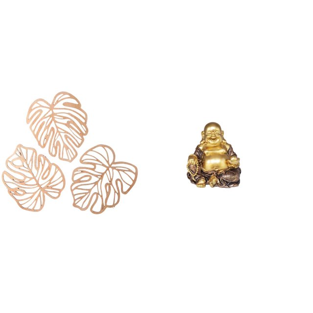 Decoración de pared de madera con hojas de palma tropicales y escultura de Buda Maitreya. Adorno creativo de madera para mesa, ideal para fiestas de a