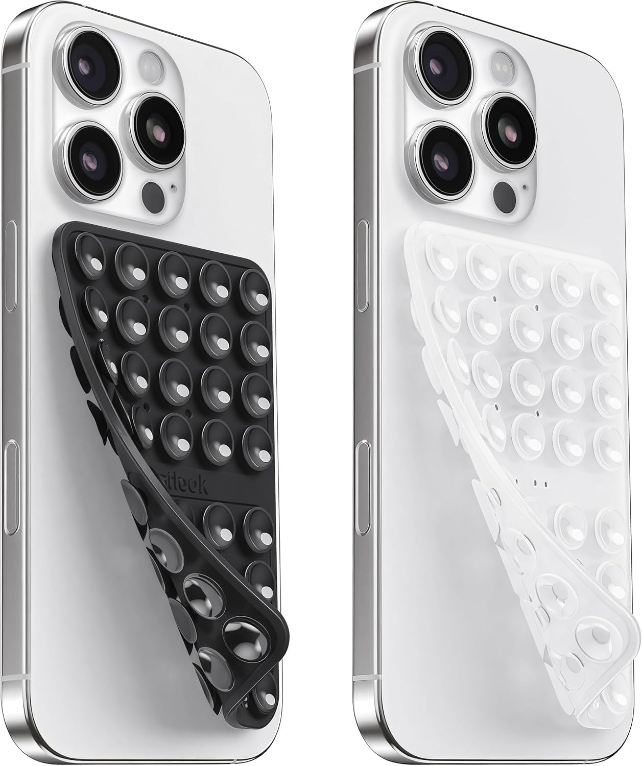LXYWXS-2PCS Silicone Suction Cup Phone Case Mount Double Sided, Hands-Free Phone Accessories Holder for Selfies and Videos, Silicon Sticky Phone Grip for iPhone and Android, Transparent&Black