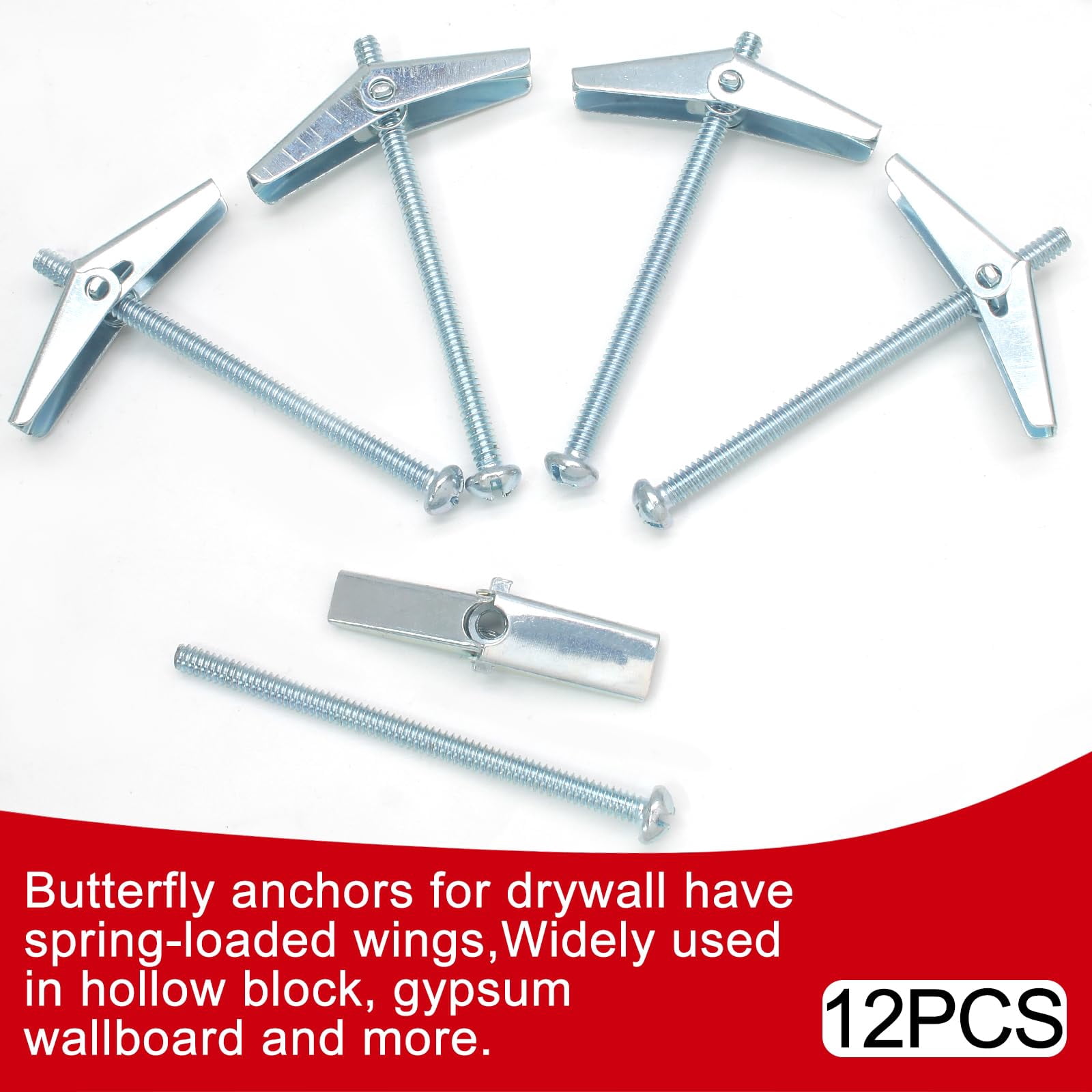 12 Pcs 1/8 x 2 Inch Spring Toggle Bolt, Heavy Duty Drywall Anchors, Butterfly Anchors, Metal Toggle Bolt for Hanging Heavy Items on Drywall Wood