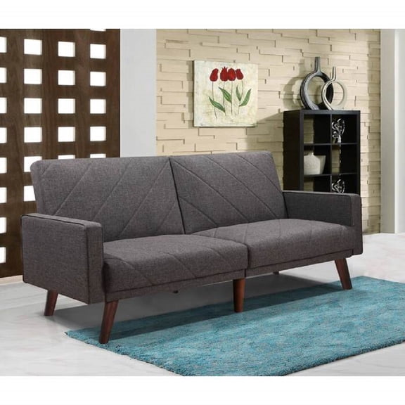 Gray Fabric Split Back Stitching Lines Design Futon Couch with Armrest, Mid Century Modern Convertible Sofa Bed
