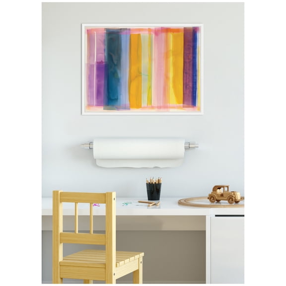Kate and Laurel Vibrant Lines I Framed Canvas Wall Art by Amy Lighthall 24 x 18 Sylvie White, Modern, Abstract Art for Wall Decor, Living Room, Bedroom