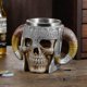 thumbnail image 3 of Viking Skull Beer Mug Tankard, Stainless Steel Double Handle Horn Coffee Cup, 3 of 5