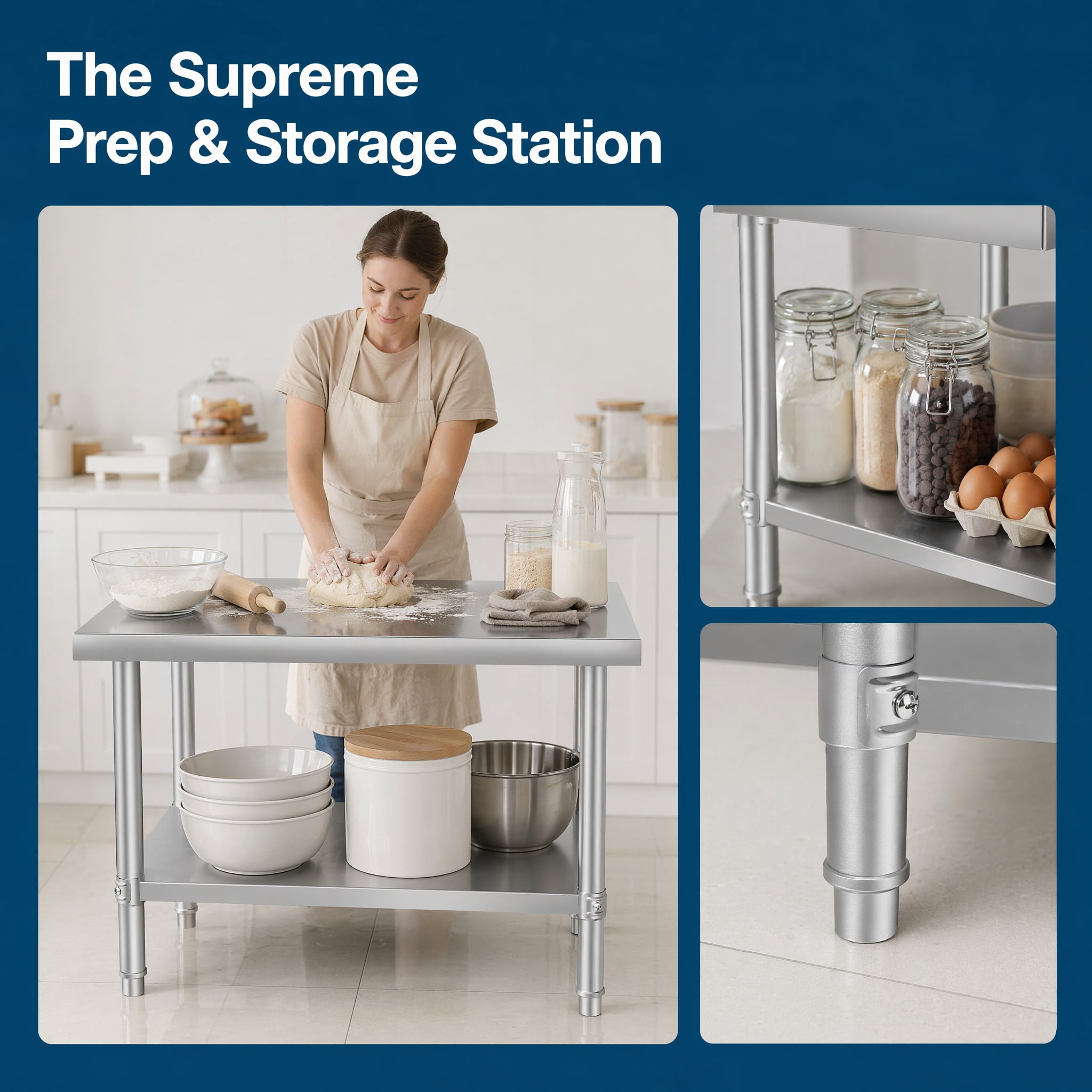 GARITIN 36 x 24 Inch Commercial Work Table, Stainless Steel Kitchen Prep Table with Under Shelf for Restaurant & Home, Silver