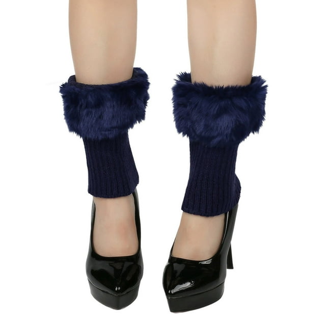 HongQid Womens Fuzzy Leg Warmers Knit Ankle Socks Winter Warm Ruffle Leg Sleeves Warmer Thick Boot Socks