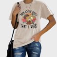 thumbnail image 3 of Camiseta de verano holgada y transpirable de manga corta para mujer en color arena con letras estampadas, 3 of 6
