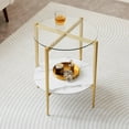 thumbnail image 1 of Rectangle Coffee Table Mid-Century Modern Design L W x H for Living Room - Structure Amber Glass Top and Walnut MDF Shelf Sleek Conical Metal Legs with Gold Finish, 1 of 8