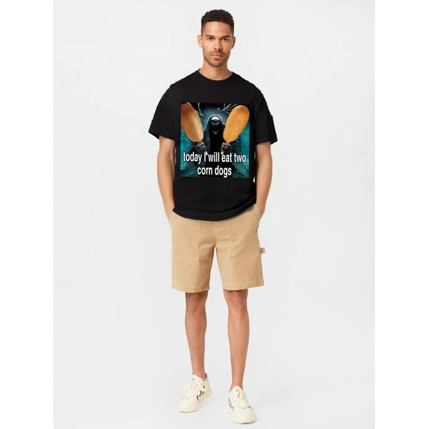 Camiseta gráfica "Hoy comeré dos perritos de maíz" con meme de esqueleto, estilo gótico vintage de manga corta para hombre, de algodón, talla grande, para adultos, hombres, mujeres, adolescentes, jóve