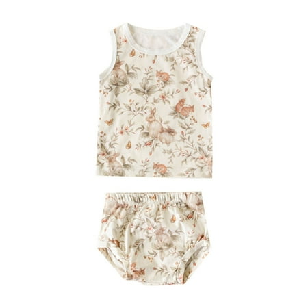 

2023 Summer New Children s Vest Shorts Set Cute Cartoon Pattern Boys And Girls Home Service Two Piece Suit Size 6 Months-3 Years