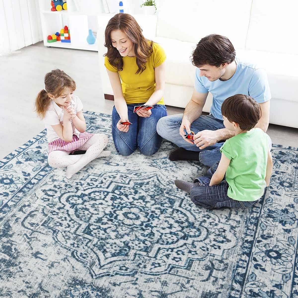 Lochas Vintage Bohemian Area Rugs for Living Room, Retro Boho Rug for Bedroom Indoor Print Carpet,6'x9',Blue