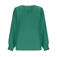 thumbnail image 7 of SYMOID Womens Satin Blouse Long Sleeve Emerald Green, V Neck Work Shirt Wrinkle Free Office Top, Elegant Dressy Blouse Machine Washable Professional Shirt,Size S, 7 of 7