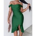 thumbnail image 3 of CHICME Womens Dresses Pearls Strap Off Shoulder Ruffle Hem Bodycon Midi Party Dress Green-L, 3 of 8