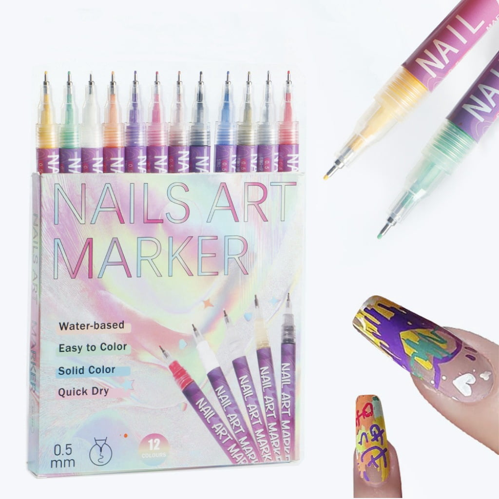 24 Color 0.5mm and 0.7mm Pens 3D Nail Polish Pens Acrylic Paint Pens Nail Markers for Nail Art Drawing Painting, , DIY Nail Art Beauty Adorn Manicure Tools