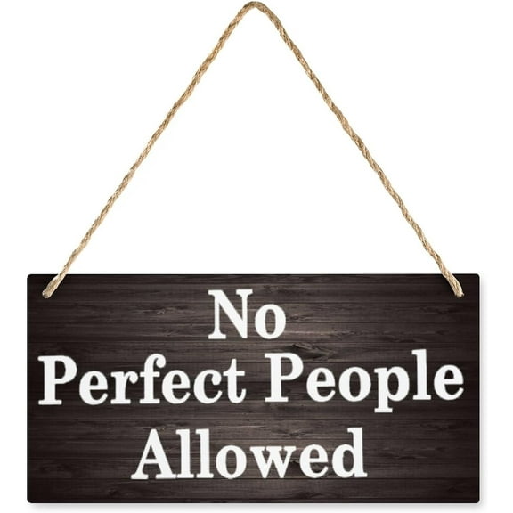 Hanging Door Sign No Perfect People Allowed Wall Decor For Living Room Bedroom, Rustic Wooden Farmhouse Wall Art Decor 12X 6 Inch
