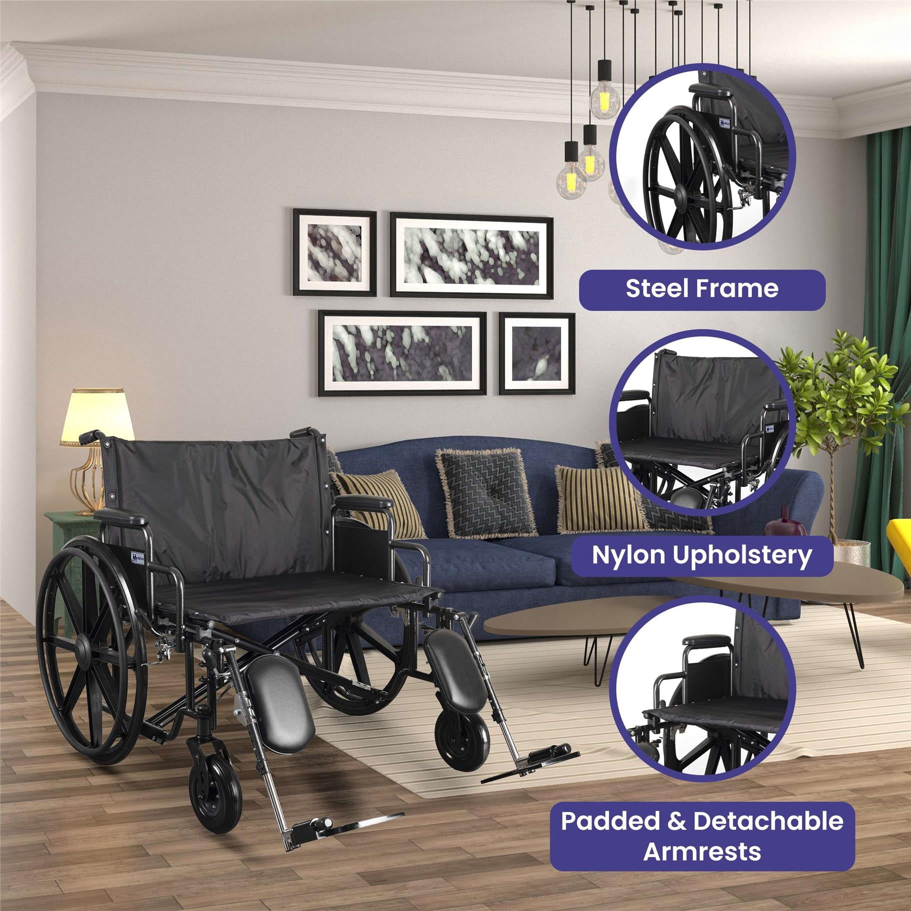 Medacure Ultra Wide Bariatric Wheelchair for Adults - 26" Seat - 700 lb. Cap. Elevated Leg Rests and Detachable Desk Arms
