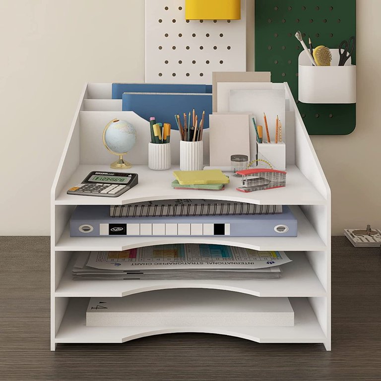 Natwind Office Stackable Paper Organizer for Desk White Desktop File Sorter  Desk Organizer Letter Tray Holder Document Storage Rack for Home Office