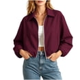 thumbnail image 6 of Perfectbot Women's Cropped Bomber Jacket with Relaxed Balloon Sleeves & Collar, Trendy Fall Outerwear, 6 of 8
