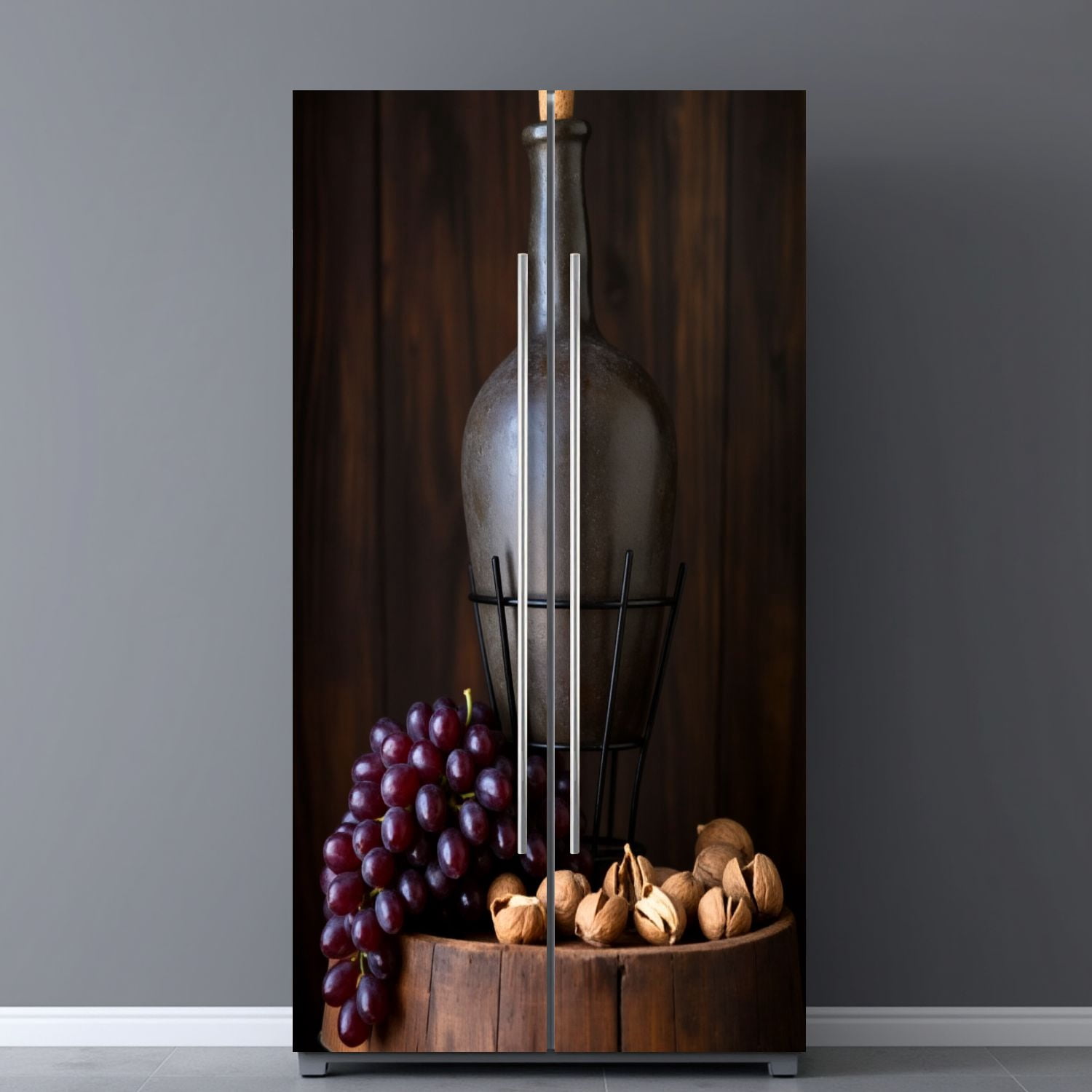 Self Adhesive Vinyl Refrigerator Wrap Set Old red wine jug Traditional production storage wine Door Mural Removable Fridge Sticker Peel and Stick&nbsp;Full Door Cover Decal Kitchen Bar Decor