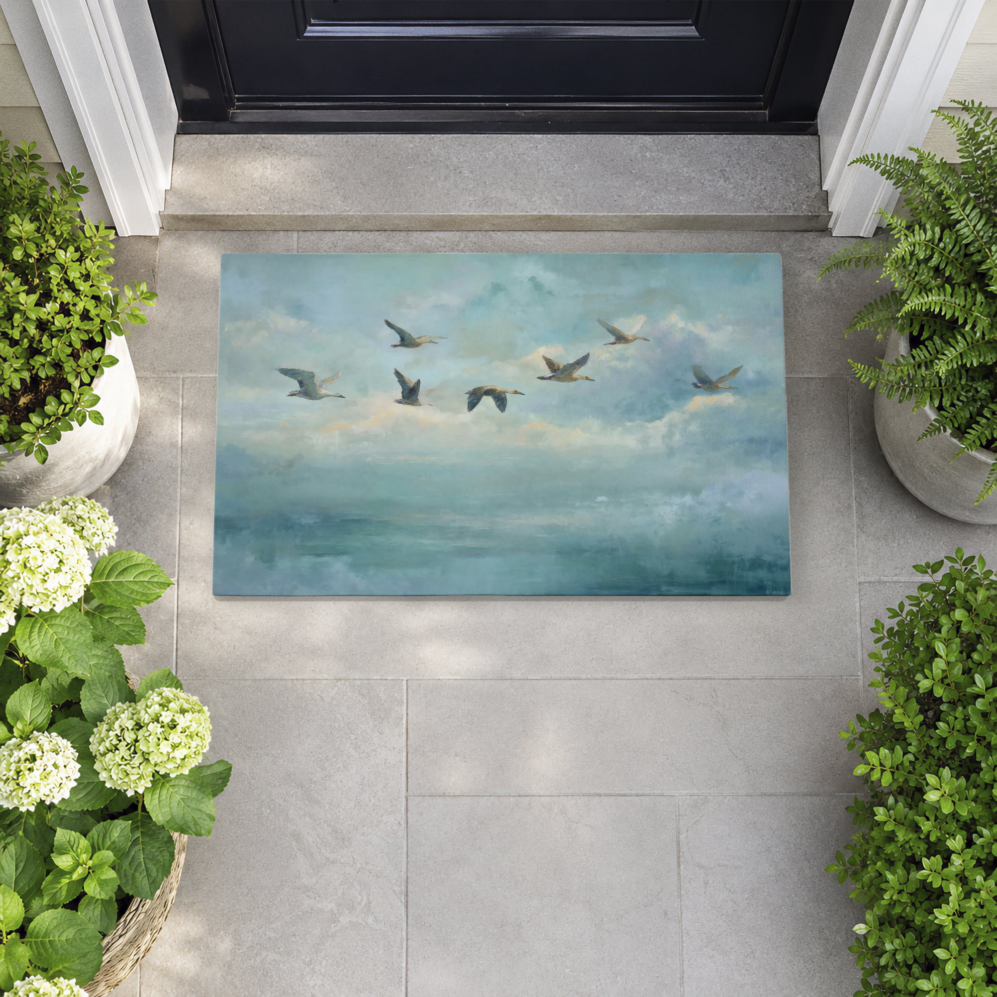 Stupell Industries Blue Skies & Flock of Geese Printed Outdoor Door Floor Mat, design by Petals Prints Design