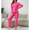 thumbnail image 4 of SWSMCLT Women's Long Sleeve Pajamas Set Pj Sleepwear Fall Elastic Waist Lounge Set Winter Pajama Set Crew Neck Loose High Waisted Closed Bottoms Drawstring Pants Rose Medium, 4 of 5