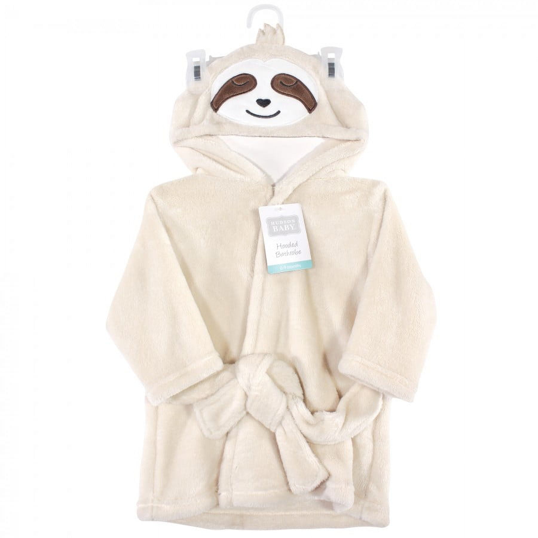 Hudson Baby Infant Unisex Plush Animal Face Bathrobe, Sloth, 0-9 Months