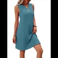 thumbnail image 2 of Vestido Holgado e Informal para Mujer, Corte A, Sin Mangas, Cuello en V, Elegante, Color Liso, para Verano 2025. Azul XL, 2 of 9