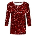 thumbnail image 3 of Tiweut Hauts Décontractés pour Femmes Mode Manches 3/4 à Sequins Col Rond Coupe Ample T-Shirts pour Femme Rouge, 3 of 4