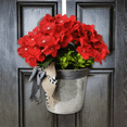thumbnail image 2 of Lifelike Red Geranium Hanging Basket - Complete with Faux Flowers & Ribbon Bow, Ready-to-Hang Indoor Outdoor Porch Decor (1 Pack), 2 of 7