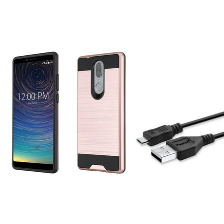 Insten Dual Layer Hybrid Brushed PC/TPU Rubber Case Cover For Coolpad Legacy (2019) - Rose Gold/Black (Bundle with Micro USB