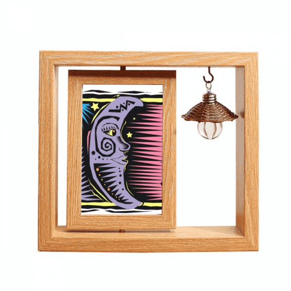 Purple Moon Stars Mexicon Element Engraving Wooden Rotating Picture Photo Frame 4x6