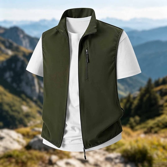 Kalauyu Sleeveless Zip Up Vest for Men Stand Collar with Multi Zipper Pocket Casual Lightweight Outdoor Fishing Hiking Waistcoat