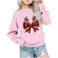 thumbnail image 1 of Chemises de Noël Garçons Filles à Carreaux Nœud Papillon Chandails en Molleton Graphiques Col Rond Manches Longues Chandail Tops (7-8 Ans, Rose), 1 of 4