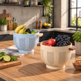 Colander Coated Sand Yellow 7 Quart Metal Powder Coated Steel Colander with Wood Handle ...