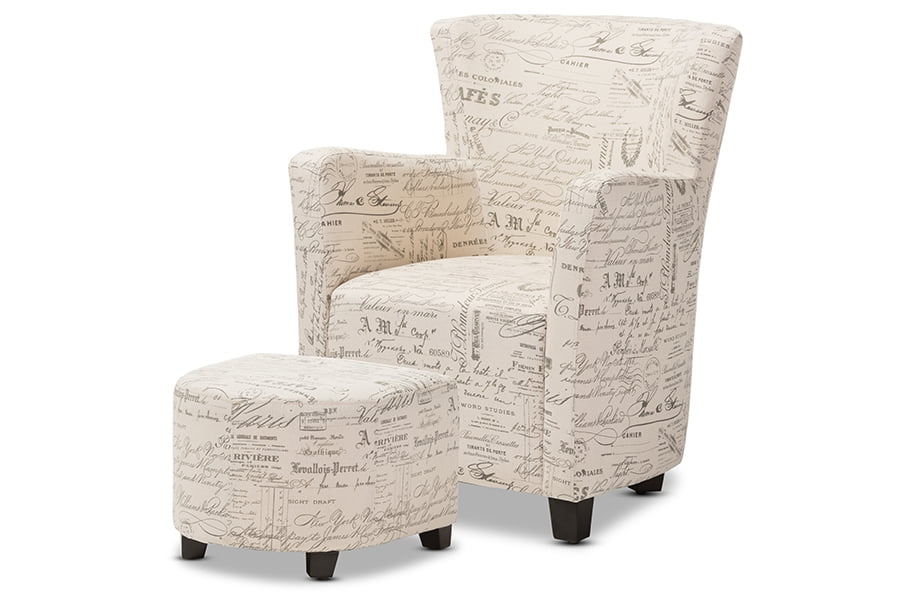 Baxton Studio Benson Accent Chair and Ottoman Set in Off White