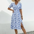 thumbnail image 5 of Women Fashion Casual Summer Short Sleeve V-Neck Print Mid-calf Dress, 5 of 8