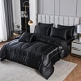 thumbnail image 2 of Move Over 8 Pieces Black Satin Bed in a Bag Full Size Solid Color Luxury Satin Comforter Set with Sheet Sheet, 2 of 7