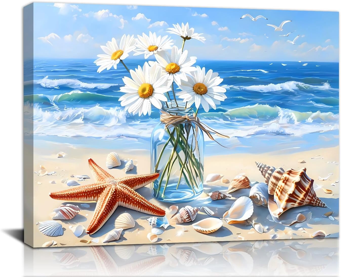 Creowell Beach Window Wall Art Canvas Bedroom Living Room Ocean