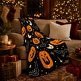 thumbnail image 3 of Cheerful Whimsical Halloween Pattern Pumpkins Bats Moons, Festive Halloween Scene, Warm Flannel Blanket for Living Room and Family Room, Art Lovers Halloween Gift, Festive Home Decor, 3 of 9