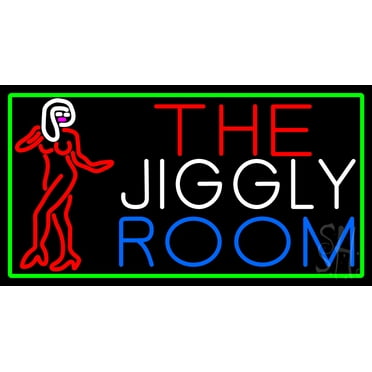 The Jiggly Room With Girl Logo LED Neon Sign 13" Tall x 24" Wide - inches Black Square Cut Acrylic Backing, with Dimmer - Premium built indoor Sign for Strip Club, Dance club, Décor, Bar.