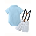thumbnail image 2 of CARETOO Baby Boy Clothes Suit Romper Shirt Solid Color Shorts Suspender Pants Formal Set 0-18 Months, 2 of 14