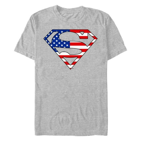 Men's Superman Red White & Blue Flag Graphic Tee Athletic Heather Large Tall