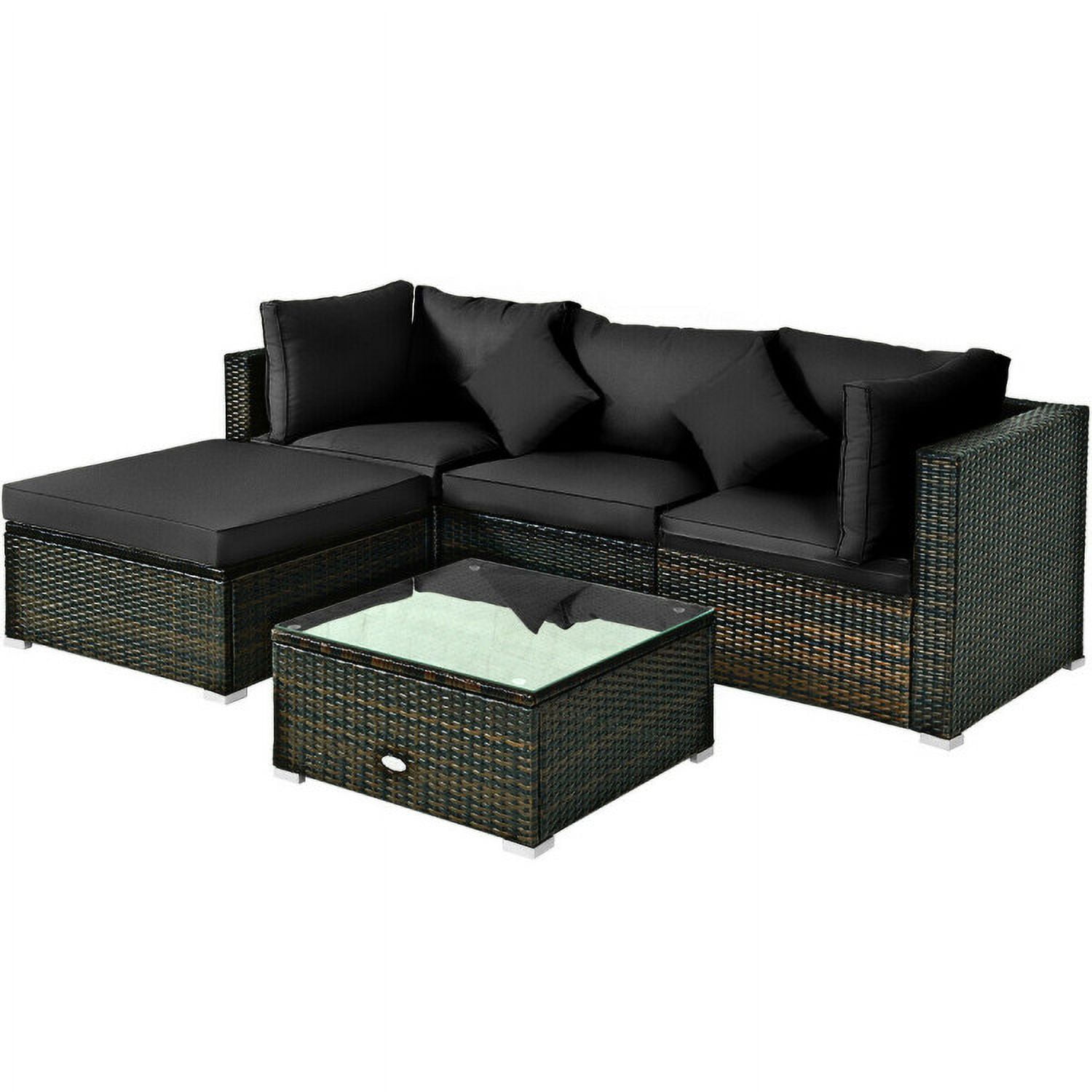 Aimee Lii 5 Pcs Outdoor Patio Rattan Furniture Set Sectional Conversation with Cushions, Outdoor Patio Set, Black